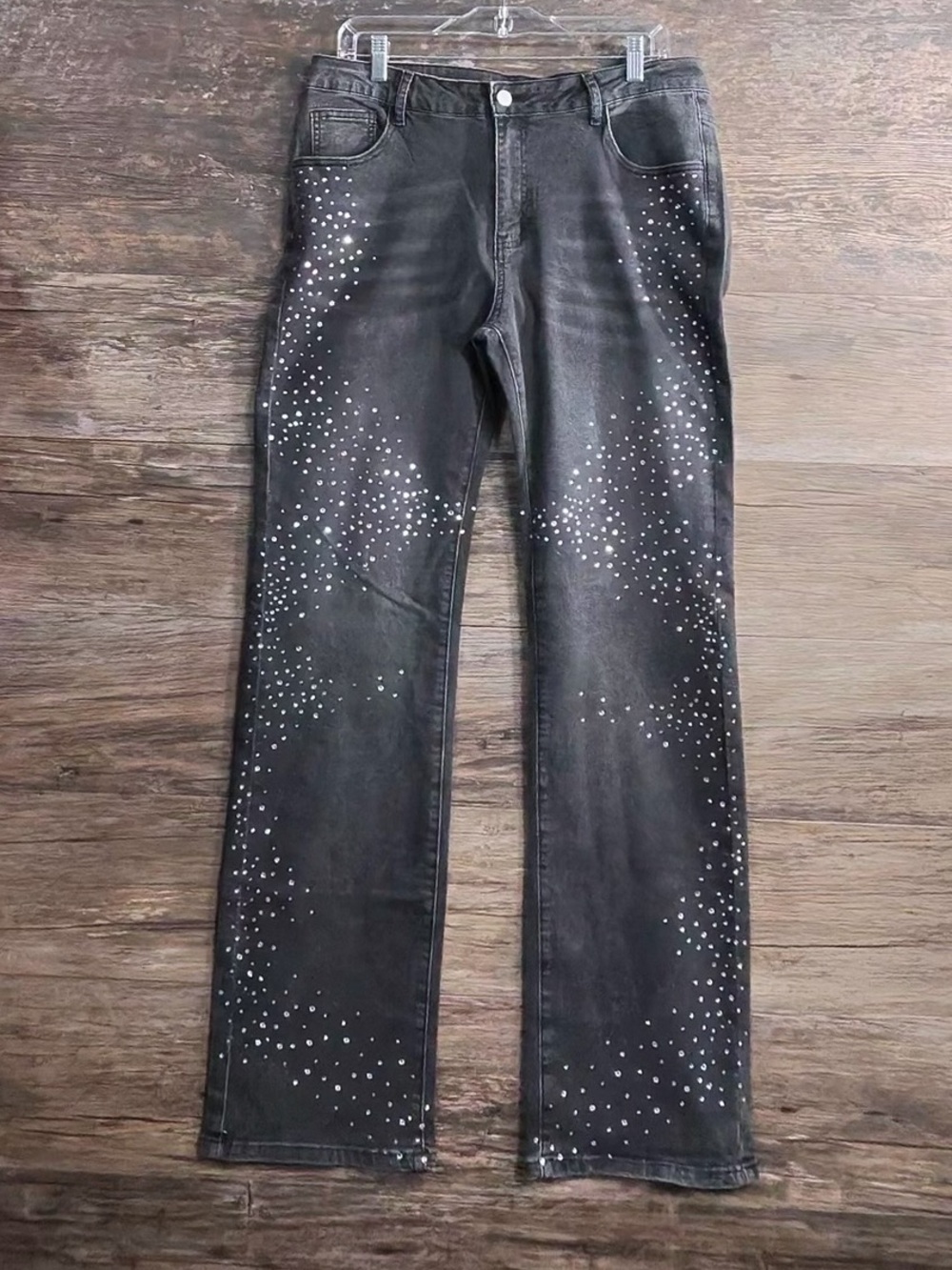 ROMWE Black Straight Leg Jeans with Silver Stud Detailing